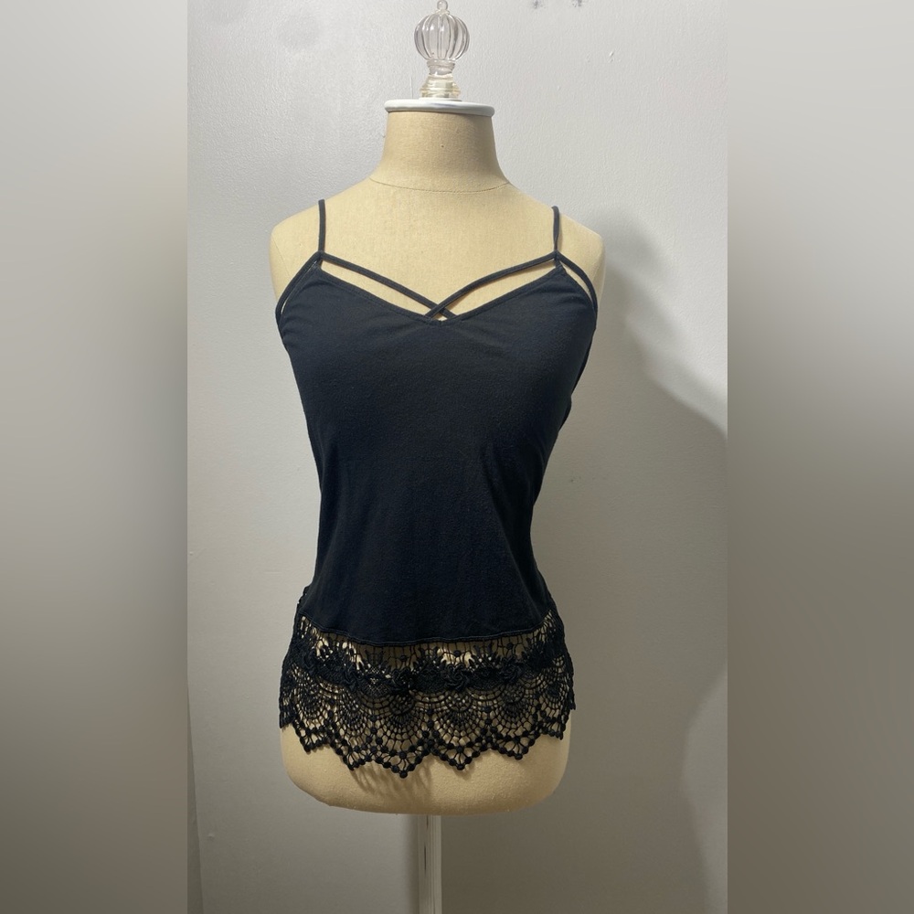 Express Women's Y2K Lace Trim Cami Size S Black Fairy Preppy Gothic Alternative